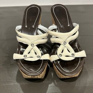 Cole Haan Brown and Cream Wedge Sandals